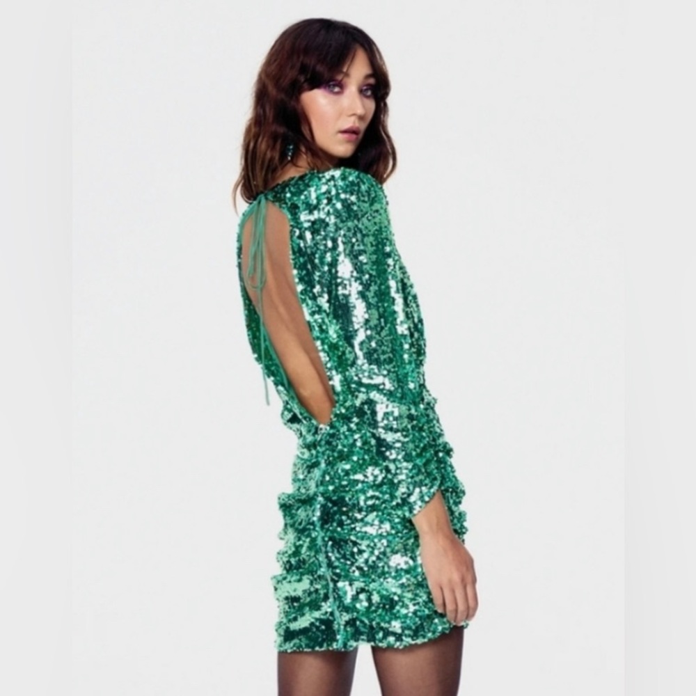 FOR LOVE AND LEMONS MARAIS GREEN SEQUIN DRESS! NEVER WORN!